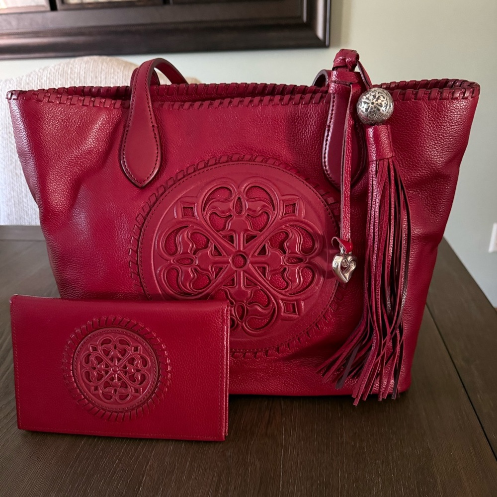 Brighton Ferrara Gabriella Red Medallion Tassel Tote & Wallet for Valentines Day